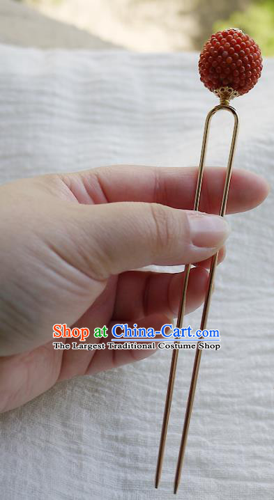 Chinese Ancient Palace Lady Agate Beads Hairpin Hair Accessories Traditional Qing Dynasty Court Woman Hair Stick