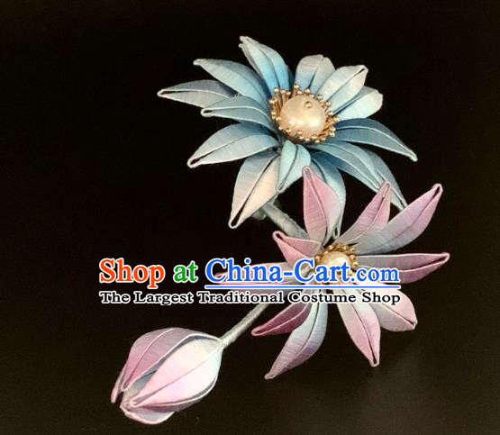 China Handmade Silk Chrysanthemum Hairpin Traditional Hanfu Hair Accessories Ancient Song Dynasty Court Woman Hair Stick