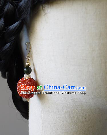Chinese Ancient Court Agate Beads Ear Accessories Traditional Qing Dynasty Imperial Concubine Earrings