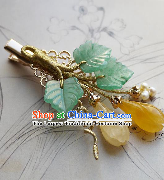 Chinese Ancient Palace Princess Hairpin Hair Accessories Traditional Ming Dynasty Topaz Mangnolia Hair Claw