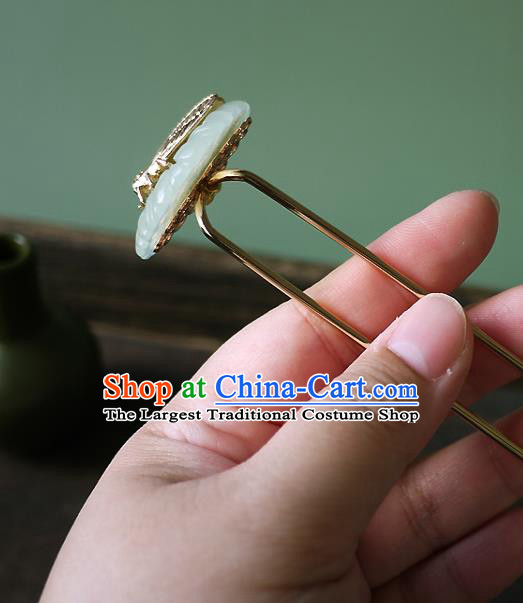 Chinese Ancient Princess Golden Cicada Hairpin Hair Accessories Traditional Song Dynasty Jade Flower Hair Stick