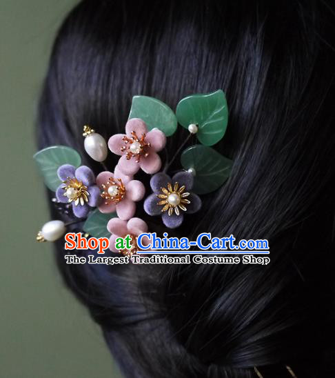 Chinese Ancient Imperial Concubine Plum Blossom Hairpin Hair Accessories Traditional Qing Dynasty Court Woman Pearls Hair Stick