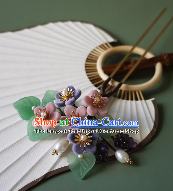 Chinese Ancient Imperial Concubine Plum Blossom Hairpin Hair Accessories Traditional Qing Dynasty Court Woman Pearls Hair Stick