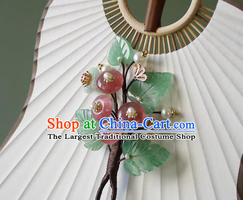 Chinese Ancient Court Beauty Pearls Hairpin Hair Accessories Traditional Qing Dynasty Strawberry Quartz Hair Stick