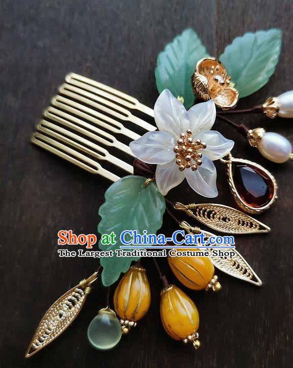 Chinese Ancient Palace Lady Hairpin Hair Accessories Traditional Qing Dynasty Shell Flower Hair Comb