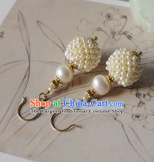 Chinese Ancient Imperial Concubine Ear Accessories Traditional Qing Dynasty Court Pearls Gourd Earrings