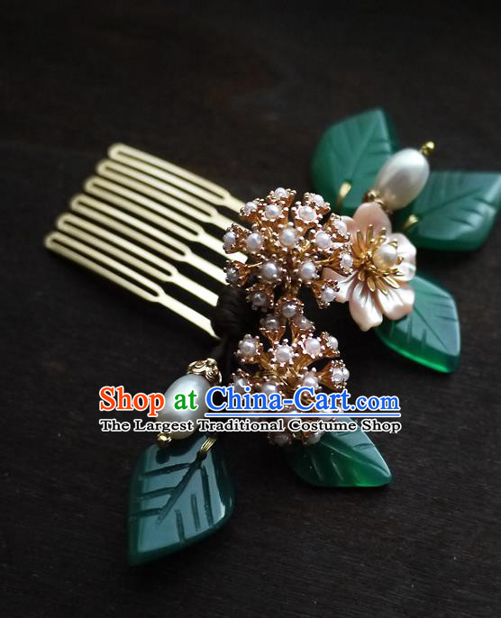 Chinese Ancient Princess Shell Flower Hairpin Hair Accessories Traditional Qing Dynasty Pearls Hair Comb