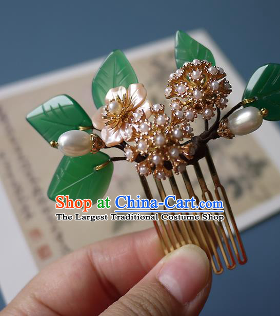 Chinese Ancient Princess Shell Flower Hairpin Hair Accessories Traditional Qing Dynasty Pearls Hair Comb