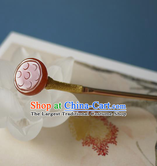 Chinese Ancient Palace Lady Hairpin Hair Accessories Traditional Song Dynasty Princess Agate Lotus Seedpod Hair Stick