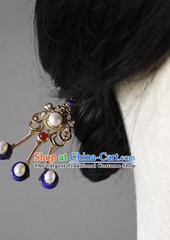 Chinese Ancient Empress Pearls Hairpin Hair Accessories Traditional Qing Dynasty Queen Golden Hair Stick