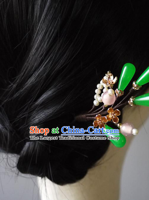 Chinese Ancient Young Female Hairpin Hair Accessories Traditional Qing Dynasty Rich Woman Chrysoprase Hair Stick