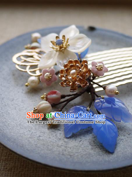 Chinese Ancient Court Woman Hairpin Traditional Song Dynasty Shell Flower Hair Comb