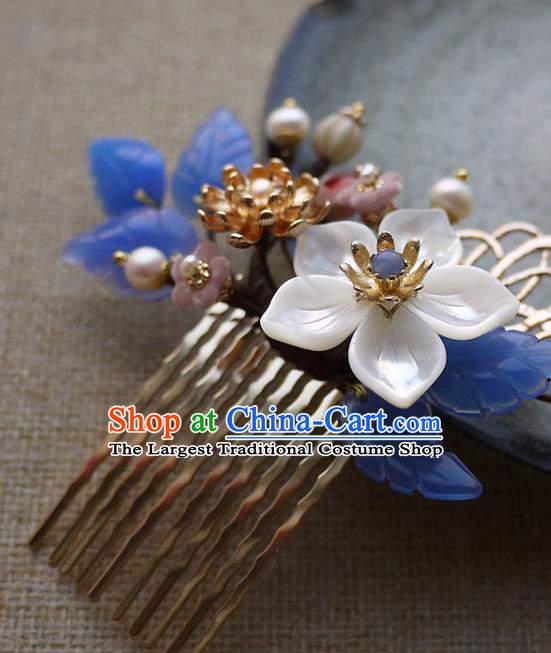 Chinese Ancient Court Woman Hairpin Traditional Song Dynasty Shell Flower Hair Comb