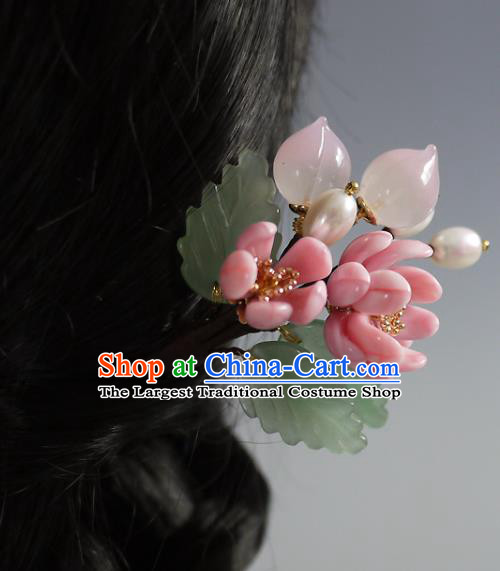 Chinese Ancient Princess Peach Hairpin Traditional Ming Dynasty Pink Chrysanthemum Hair Stick