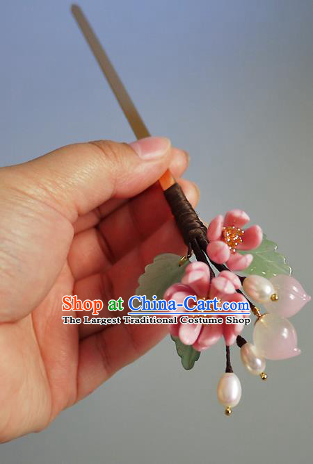 Chinese Ancient Princess Peach Hairpin Traditional Ming Dynasty Pink Chrysanthemum Hair Stick