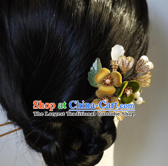 Chinese Ancient Palace Lady Flowers Hairpin Traditional Ming Dynasty Princess Pearls Hair Stick