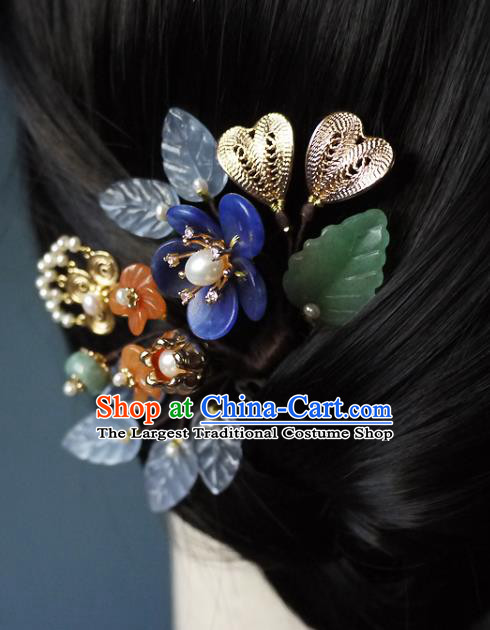 Chinese Ancient Empress Jade Hairpin Hair Accessories Traditional Qing Dynasty Imperial Consort Lapis Plum Hair Comb