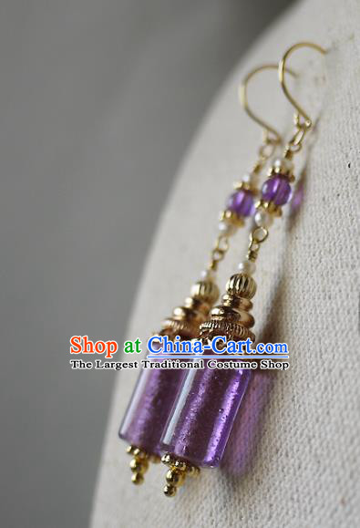 Chinese Ancient Palace Princess Ear Accessories Traditional Cheongsam Amethyst Earrings