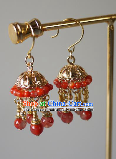 Chinese Ancient Qing Dynasty Imperial Consort Ear Accessories Traditional Cheongsam Agate Beads Tassel Earrings