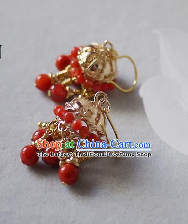 Chinese Ancient Qing Dynasty Imperial Consort Ear Accessories Traditional Cheongsam Agate Beads Tassel Earrings