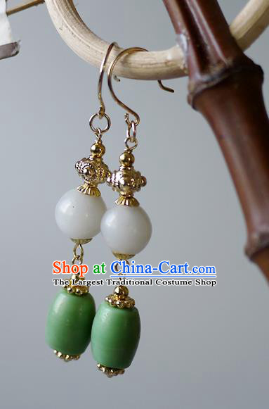 Chinese Ancient Imperial Consort Ear Accessories Traditional Qing Dynasty Court Jade Earrings