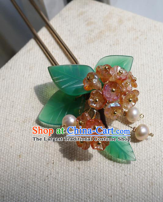 Chinese Ancient Palace Princess Pearls Hairpin Traditional Song Dynasty Court Lady Hydrangea Hair Stick
