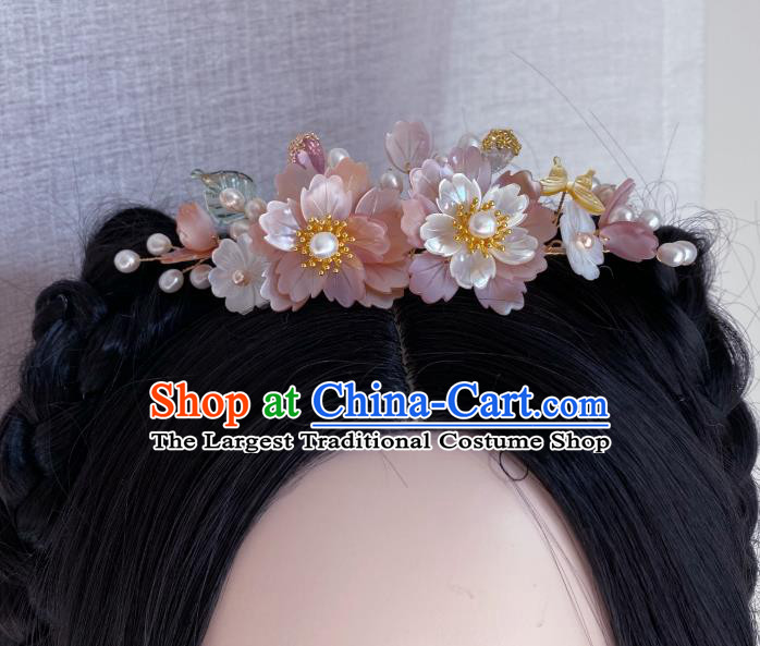 Chinese Ancient Noble Woman Hairpin Traditional Song Dynasty Imperial Consort Shell Flowers Hair Crown Hair Accessories