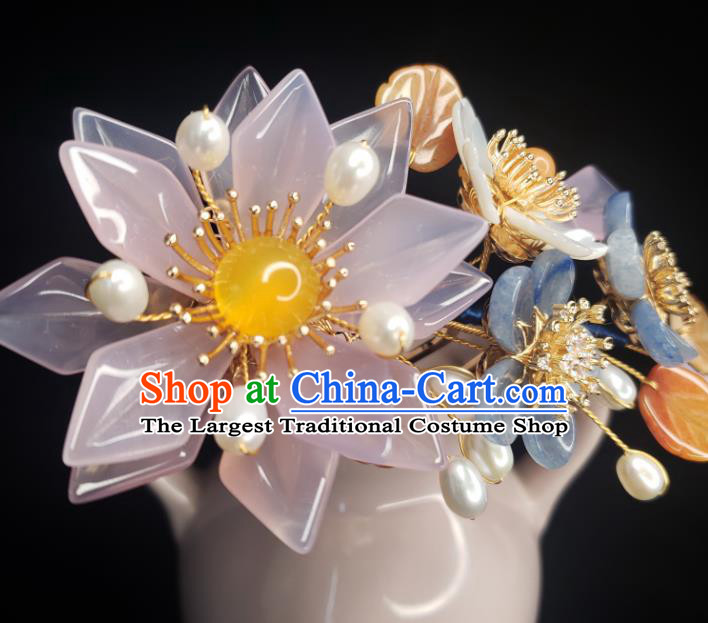 Chinese Ancient Palace Princess Hairpin Traditional Song Dynasty Imperial Consort Rose Quartz Hair Comb