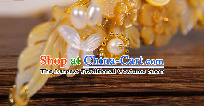 Chinese Ancient Patrician Female Hairpin Traditional Ming Dynasty Young Lady Yellow Shell Plum Hair Crown Jewelry
