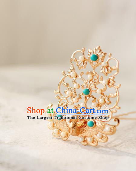 Chinese Ancient Palace Princess Golden Phoenix Hairpin Traditional Tang Dynasty Court Woman Hair Crown Headdress