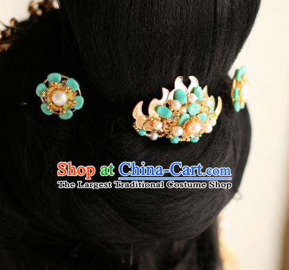 Chinese Ancient Palace Lady Hairpin Traditional Tang Dynasty Princess Golden Lotus Hair Crown