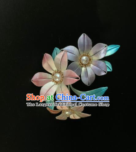 China Handmade Silk Lily Flowers Hairpin Traditional Hanfu Hair Accessories Ancient Song Dynasty Noble Lady Pearls Hair Stick
