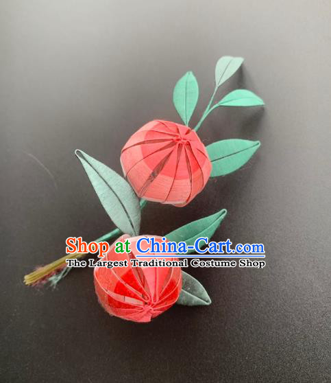 China Handmade Pink Silk Peach Hairpin Traditional Hanfu Hair Accessories Ancient Song Dynasty Young Lady Hair Stick