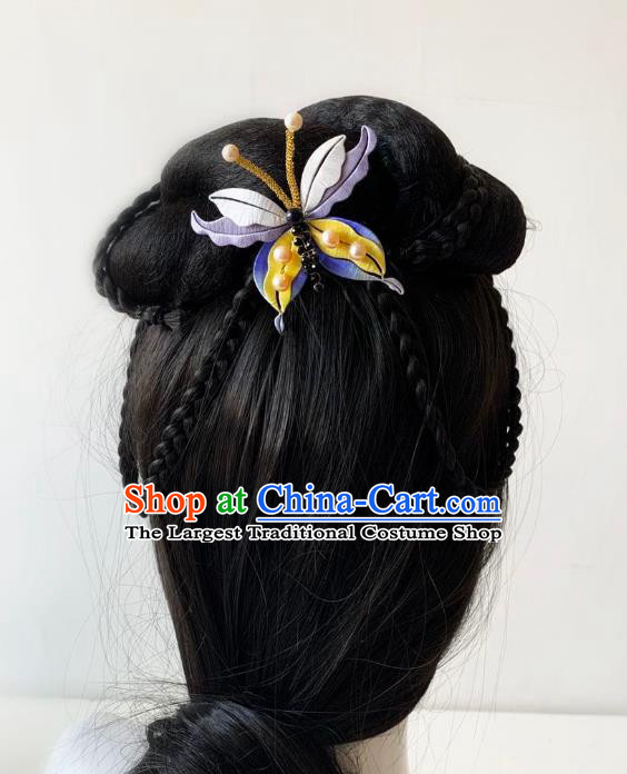 China Handmade Lilac Silk Butterfly Hairpin Traditional Hanfu Hair Accessories Ancient Song Dynasty Princess Pearls Hair Stick