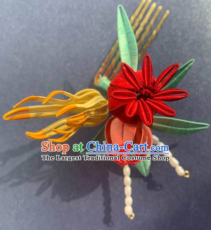 China Handmade Silk Flowers Hairpin Traditional Hanfu Hair Accessories Ancient Young Lady Hair Comb