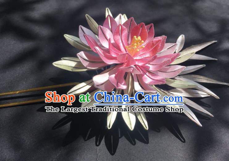China Handmade Pink Silk Epiphyllum Hairpin Traditional Hanfu Headpiece Ancient Song Dynasty Imperial Concubine Hair Clip