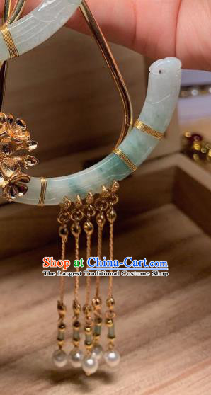 China Handmade Jade Moon Hairpin Traditional Song Dynasty Hair Accessories Ancient Princess Golden Tassel Hair Stick