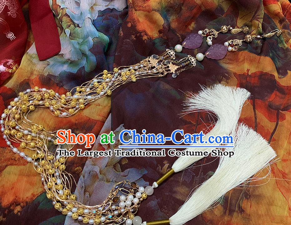 Chinese Traditional Hanfu Pearls Tassel Belt Pendant Ancient Tang Dynasty Court Princess Waist Accessories
