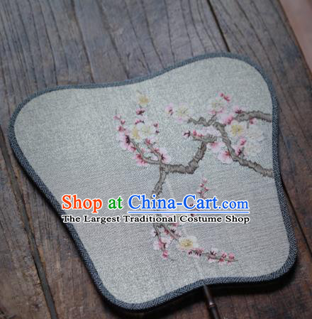 Chinese Traditional Hanfu Palace Fan Handmade Kesi Apricot Blossom Painting Silk Palm Leaf Fan