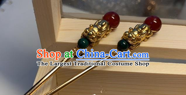 China Handmade Golden Hairpin Traditional Tang Dynasty Hair Accessories Ancient Palace Lady Hair Stick