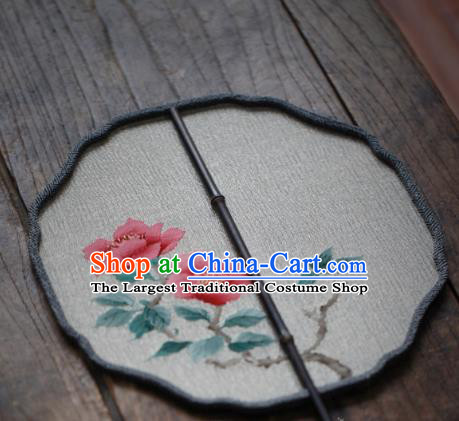 Chinese Handmade Kesi Camellia Painting Pattern Silk Fan Traditional Hanfu Palace Fan Dance Fan