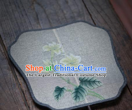 Chinese Handmade Kesi Plantain Lily Painting Pattern Silk Fan Ancient Hanfu Fans Traditional Palace Fan