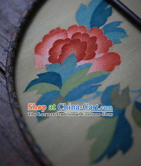 Chinese Traditional Palace Fan Ancient Princess Hanfu Fans Handmade Kesi Peony Painting Pattern Light Yellow Silk Fan