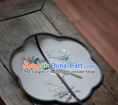 China Classical Silk Palace Fan Traditional Hanfu Fan Handmade Embroidered Begonia Bird Fan