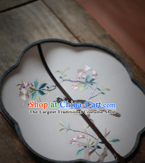 China Classical Silk Palace Fan Traditional Hanfu Fan Handmade Embroidered Begonia Bird Fan