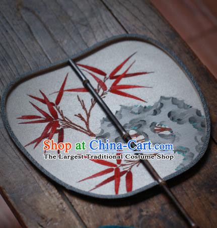 Chinese Handmade Kesi Bamboo Leaf Pattern Silk Fan Traditional Palace Fan Ancient Princess Hanfu Fans