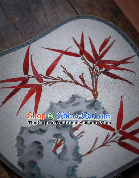 Chinese Handmade Kesi Bamboo Leaf Pattern Silk Fan Traditional Palace Fan Ancient Princess Hanfu Fans
