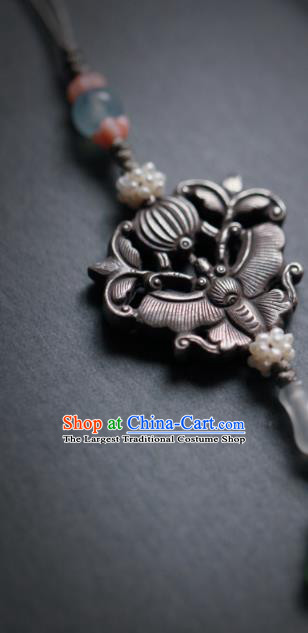 China Ancient Princess Silver Butterfly Tassel Belt Pendant Handmade Traditional Ming Dynasty Waist Accessories