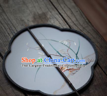 China Traditional Song Dynasty Hanfu Fan Handmade Embroidered Orchids Fan Classical Silk Palace Fan