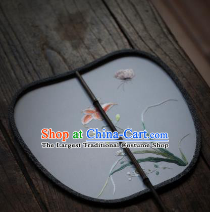China Classical Silk Palace Fan Traditional Song Dynasty Hanfu Fan Handmade Embroidered Tawny Daylily Fan